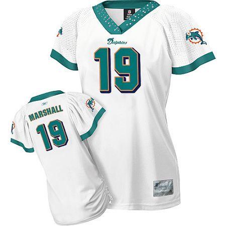 Dolphins #19 Brandon Marshall White Women's Field Flirt Stitched NFL Jersey
